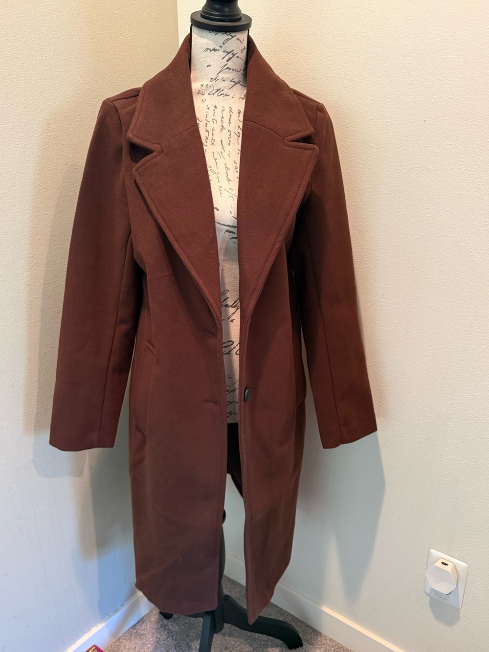 NWOT Love Tree Chestnut Brown Long Felt Trench Coat